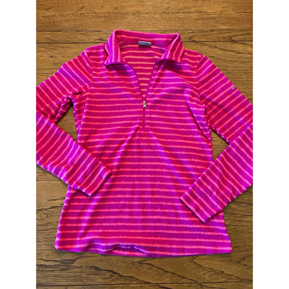Columbia Women's S Pink/Orange Striped Fleece 1/4 Zip Mock Neck Pullover